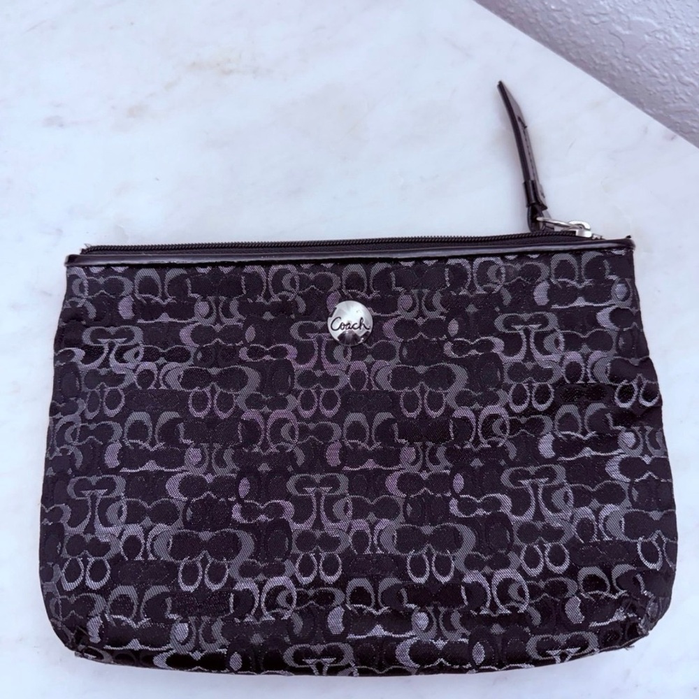 Coach Signature optic Black metallic Vintage clutch Cosmetic Bag
